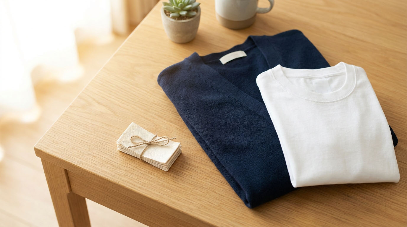 Back to school labels laid out beside a navy school uniform cardigan and gym shirt