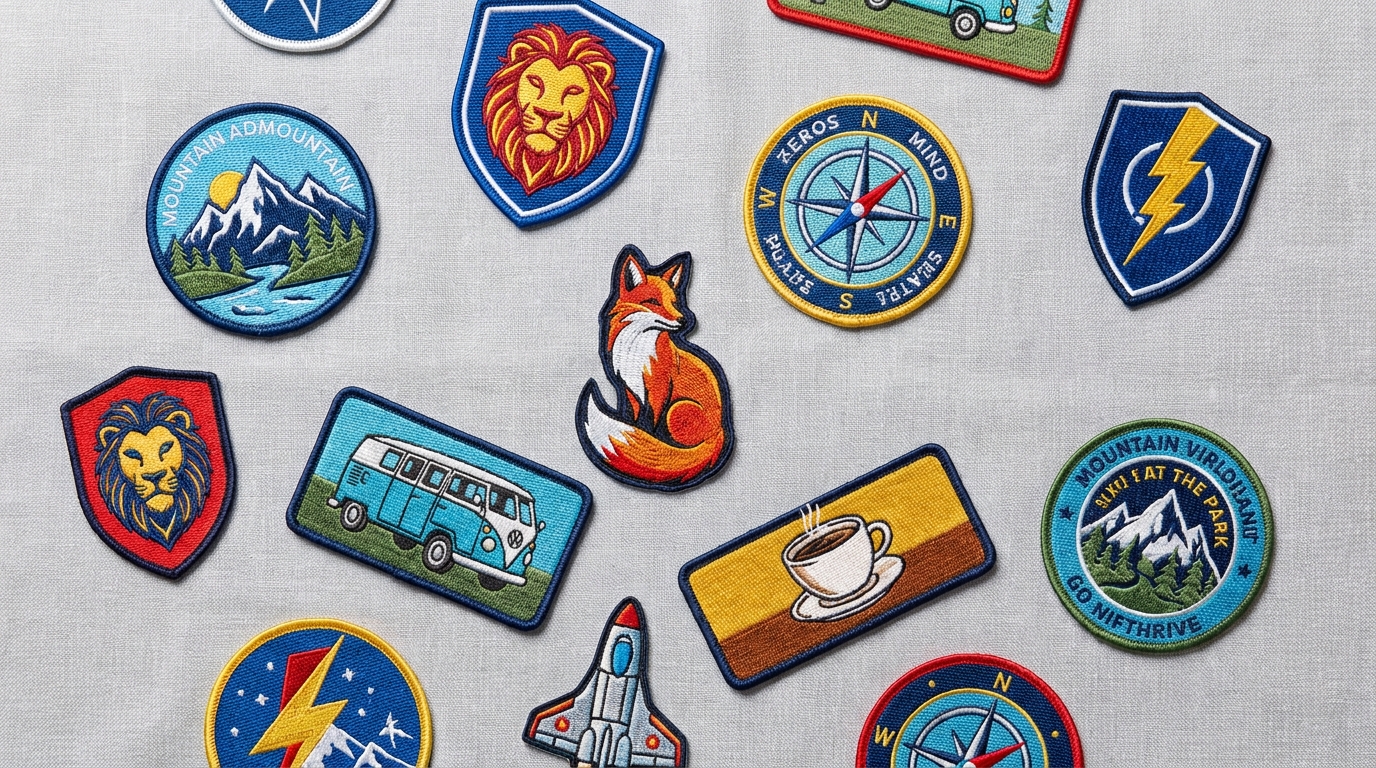 Embroidered patches in various shapes and border styles for custom orders